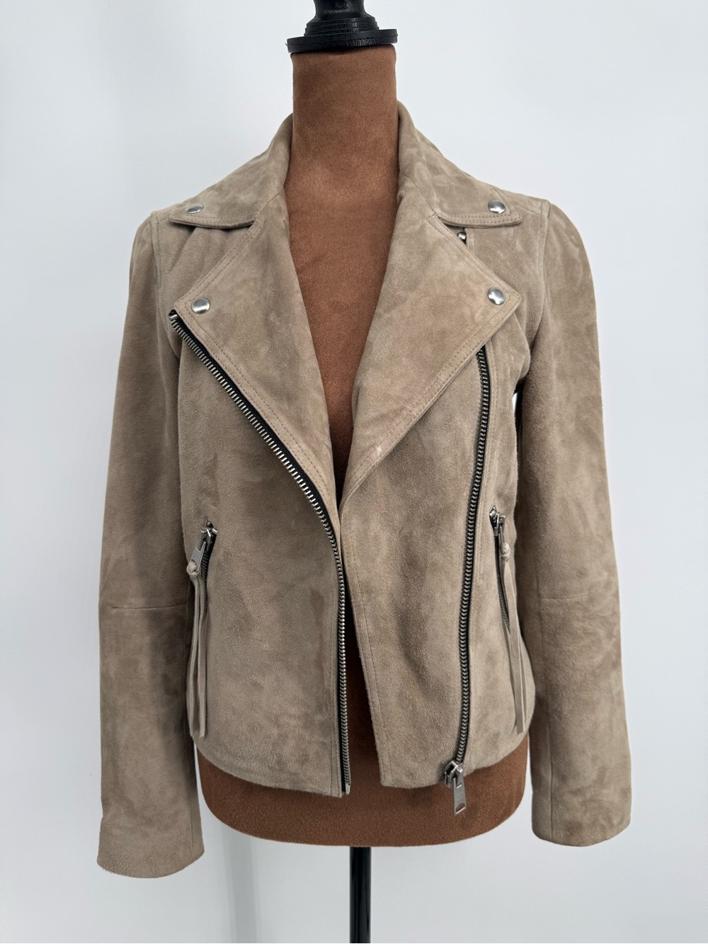 AllSaints Dalby Suede Biker Jacket US 0